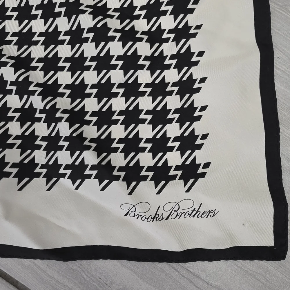 Brooks Brothers Black and White Houndstooth Silk Square Scarf